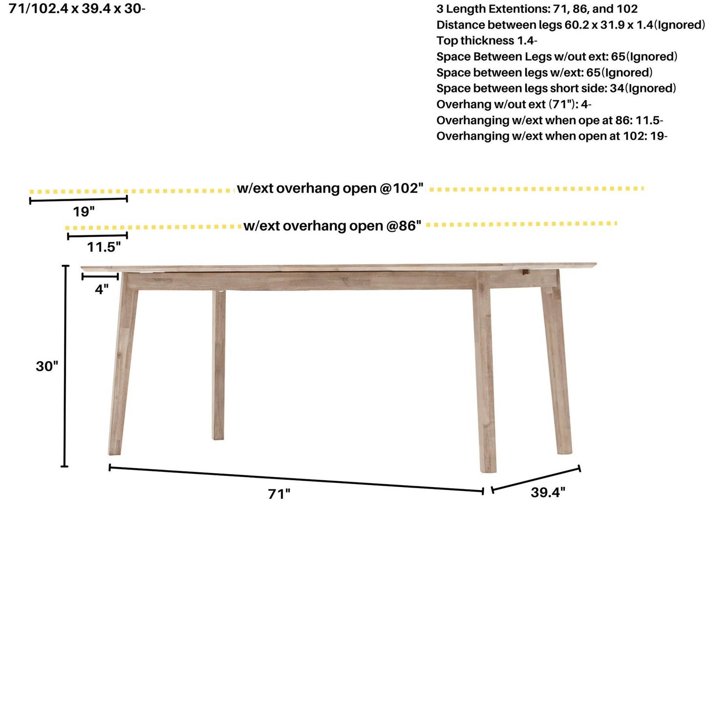 Gia Extendable Dining Table (40" x 71"/86"/102")