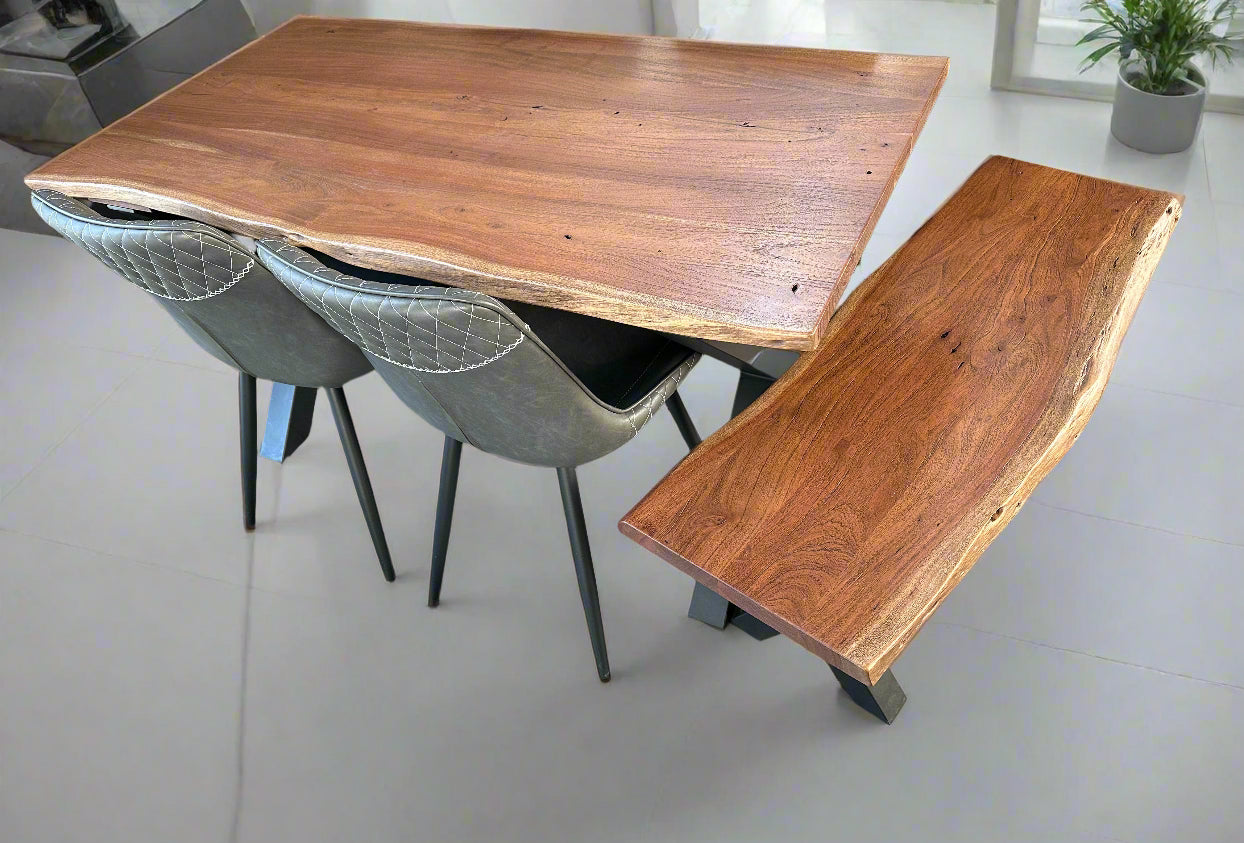 Calcutta Live Edge Dining Tables - X Bases - 2 Sizes - 2 Stains - 35mm Tops