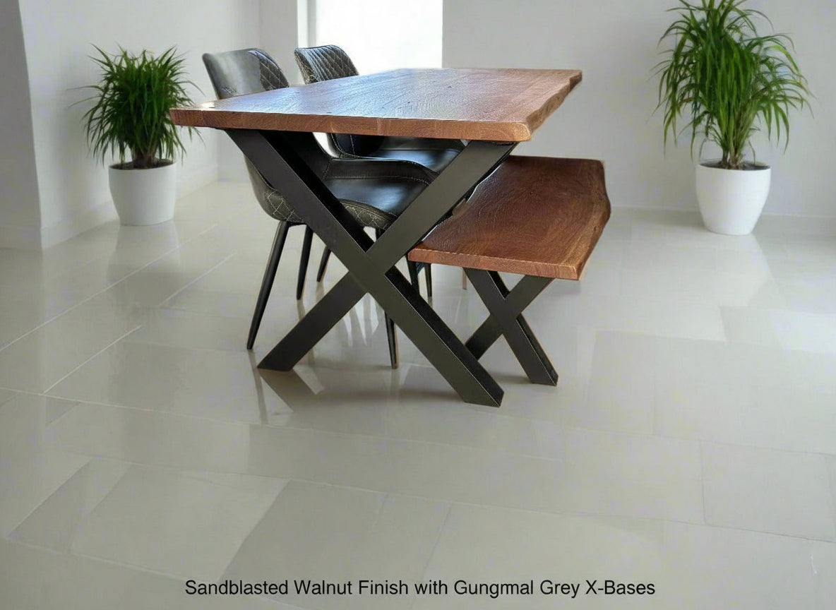 Calcutta Live Edge Dining Tables - X Bases - 2 Sizes - 2 Stains - 35mm Tops