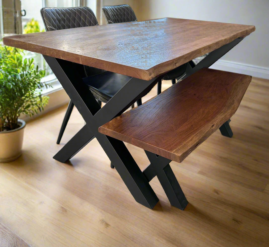 Calcutta Live Edge Dining Tables - X Bases - 2 Sizes - 2 Stains - 35mm Tops