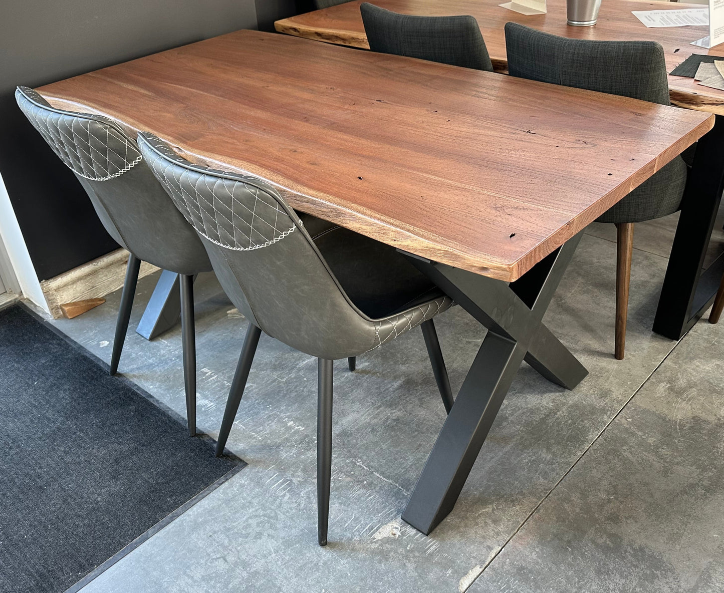 Calcutta Live Edge Dining Tables - X Bases - 2 Sizes - 2 Stains - 35mm Tops