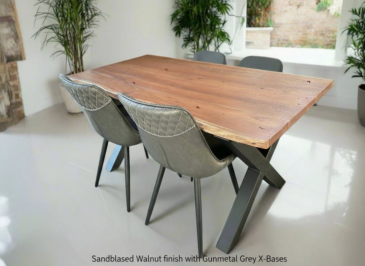 Calcutta Live Edge Dining Tables - X Bases - 2 Sizes - 2 Stains - 35mm Tops