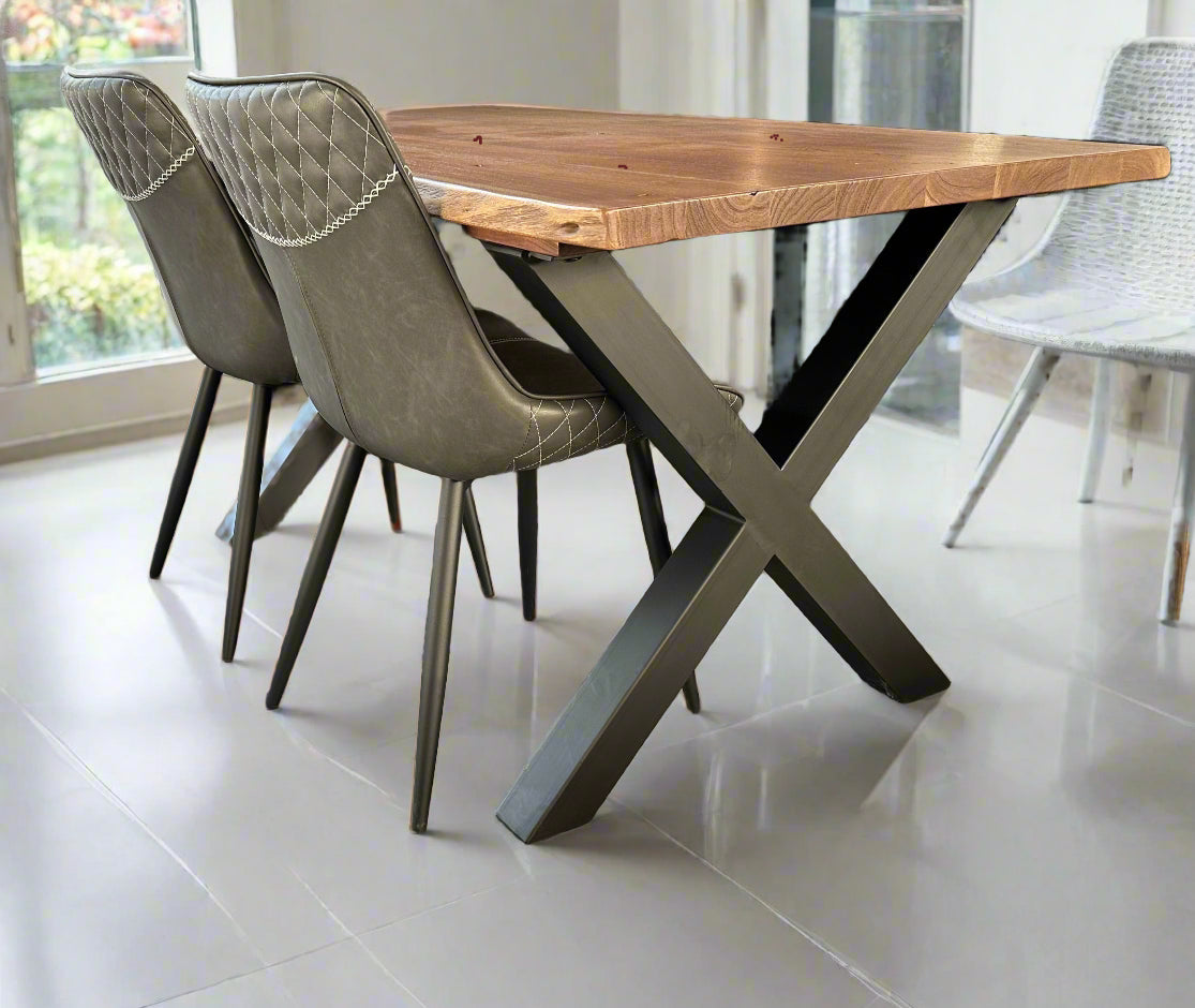 Calcutta Live Edge Dining Tables - X Bases - 2 Sizes - 2 Stains - 35mm Tops