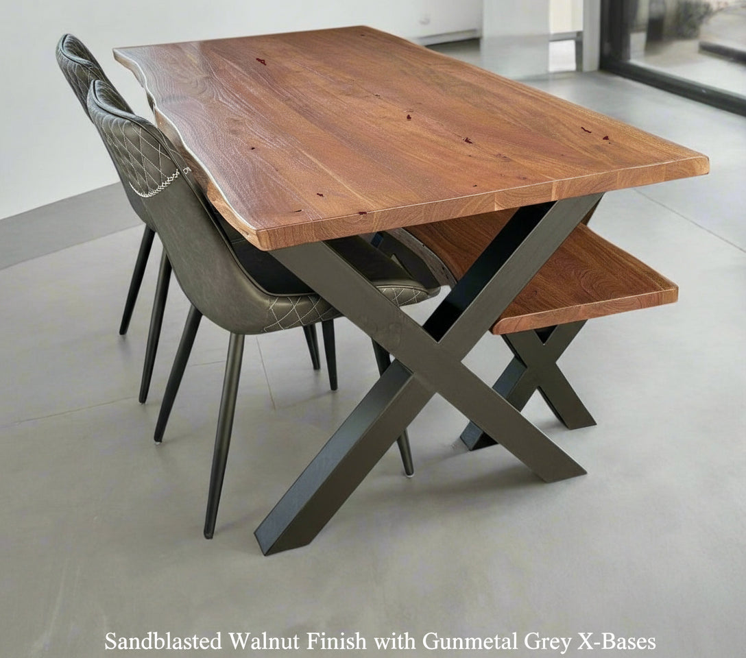 Calcutta Live Edge Dining Tables - X Bases - 2 Sizes - 2 Stains - 35mm Tops