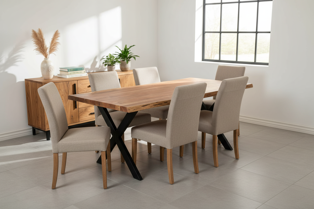 Calcutta Live Edge Dining Tables - Black X Bases - 5 Sizes - 55mm Tops