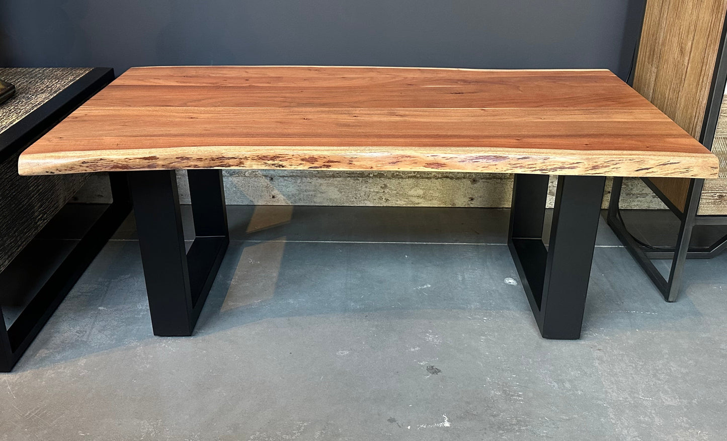 Calcutta Live Edge Coffee Tables - U-Bases - Natural or Sandblasted Walnut Finish