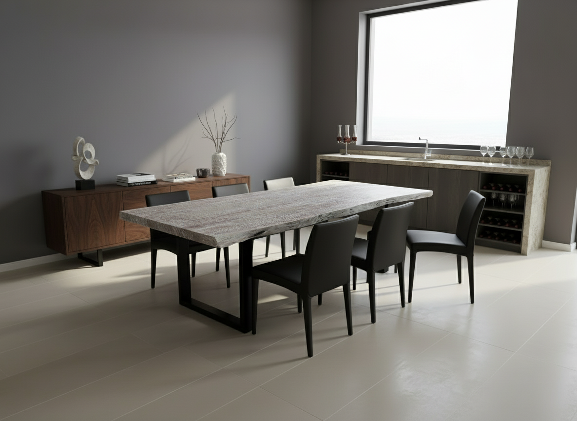Calcutta Live Edge Dining Table 40"x84" - Whitewash - U Bases - 55mm Tops