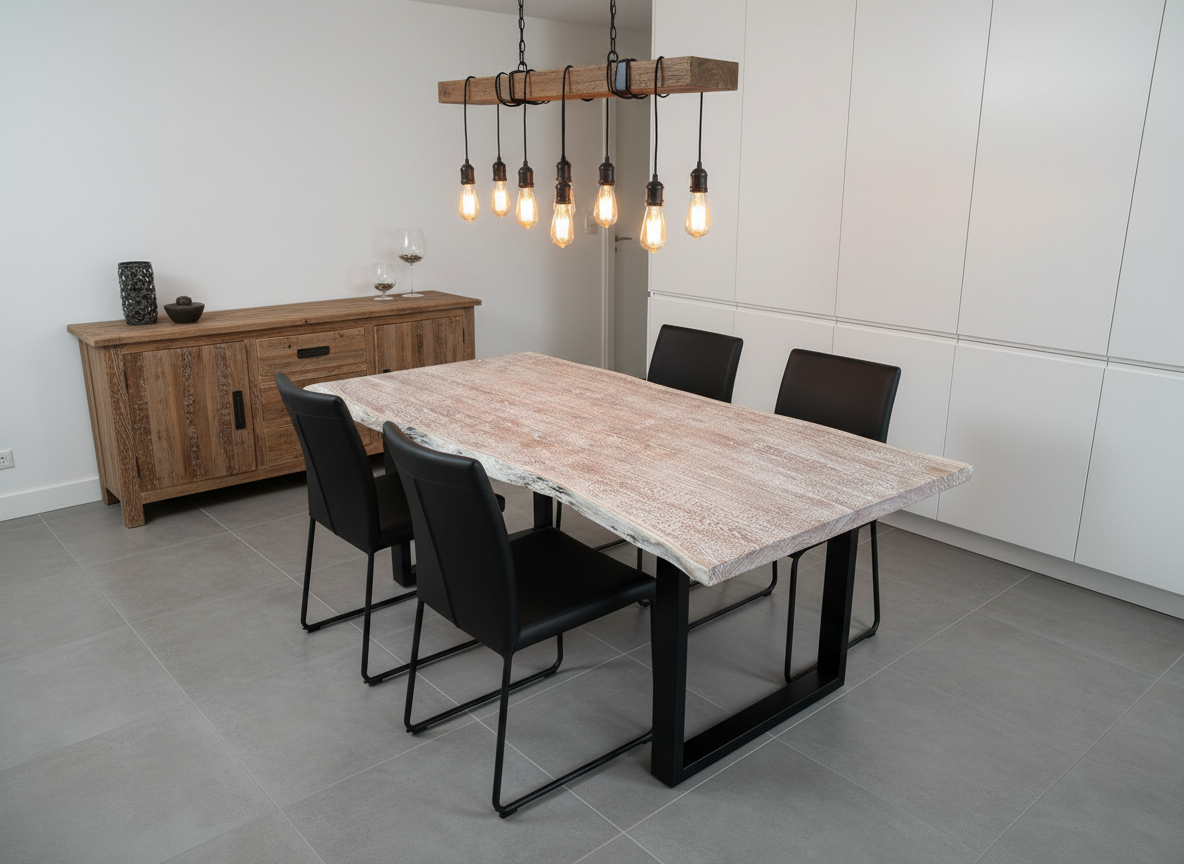 Calcutta Live Edge Dining Table 40"x84" - Whitewash - U Bases - 55mm Tops