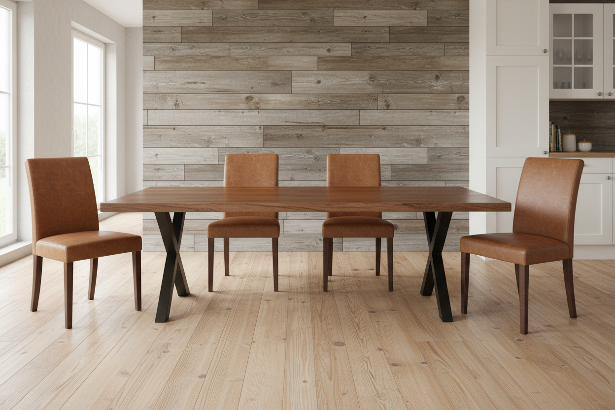 Calcutta Live Edge Dining Table - 40"x84" - Black X Bases - Sandblasted Walnut - 55mm Top
