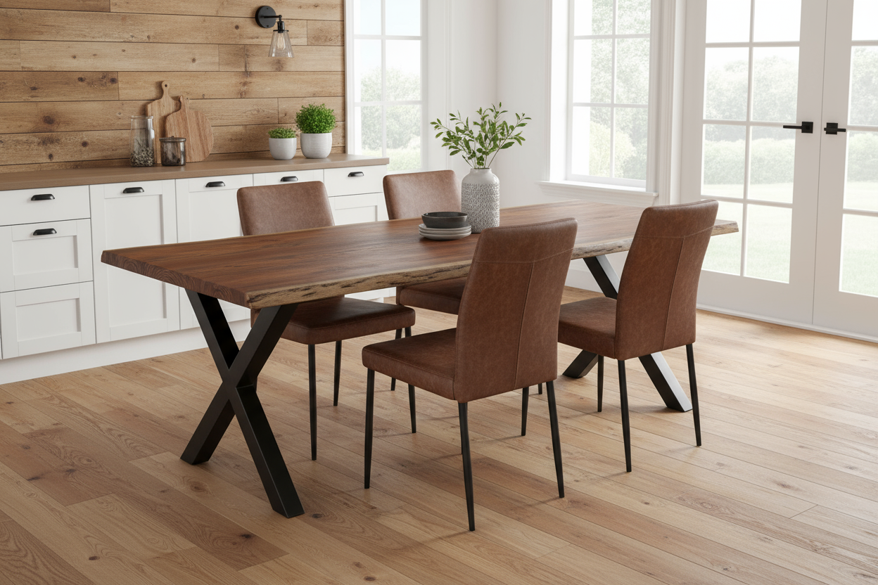 Calcutta Live Edge Dining Table - 40"x84" - Black X Bases - Sandblasted Walnut - 55mm Top