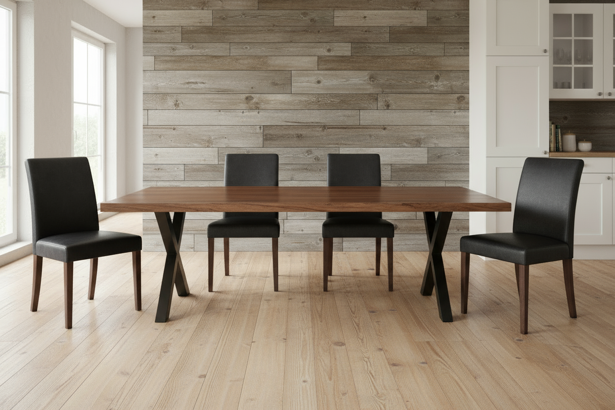 Calcutta Live Edge Dining Table - 40"x84" - Black X Bases - Sandblasted Walnut - 55mm Top