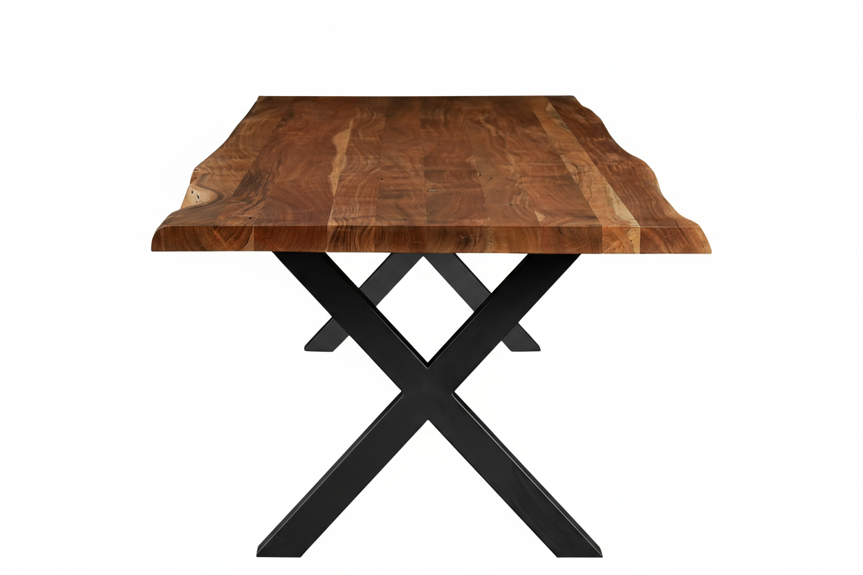 Calcutta Live Edge Dining Table - 40"x84" - Black X Bases - Sandblasted Walnut - 55mm Top