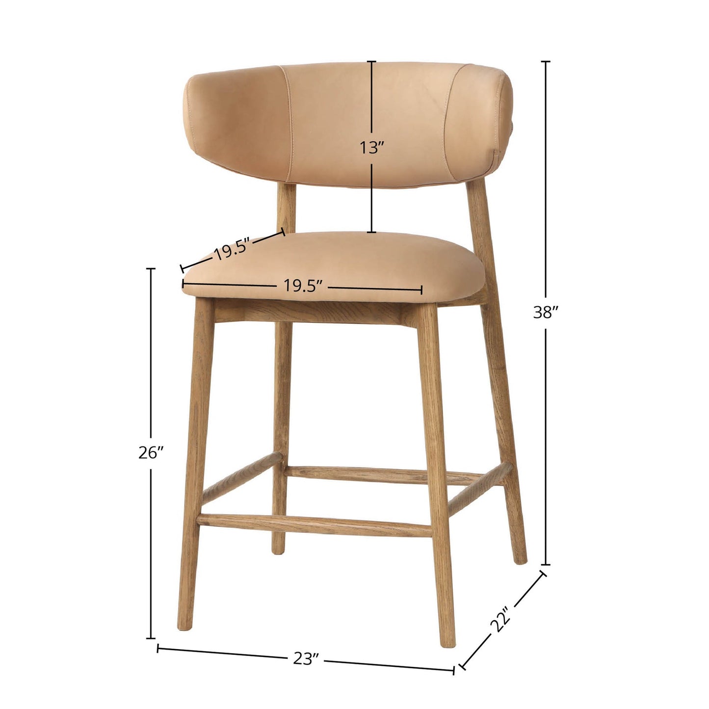 Milo Counter Stool - 100% Top Grain Leather - Nude