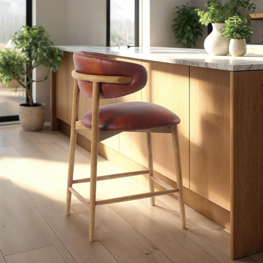 Milo Counter Stool - 100% Top Grain Leather - Tobacco