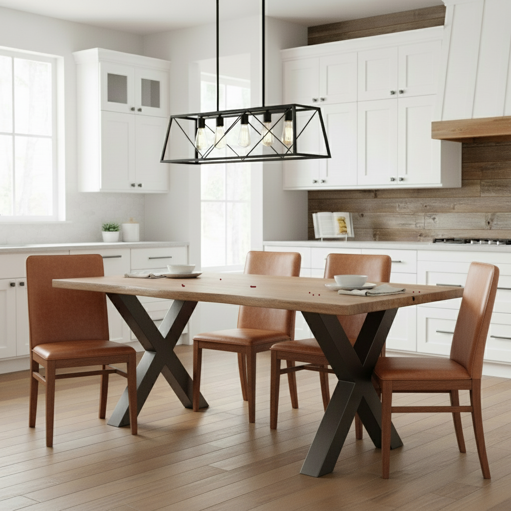 Calcutta Live Edge Dining Tables - X Bases - 2 Sizes - 2 Stains - 35mm Tops