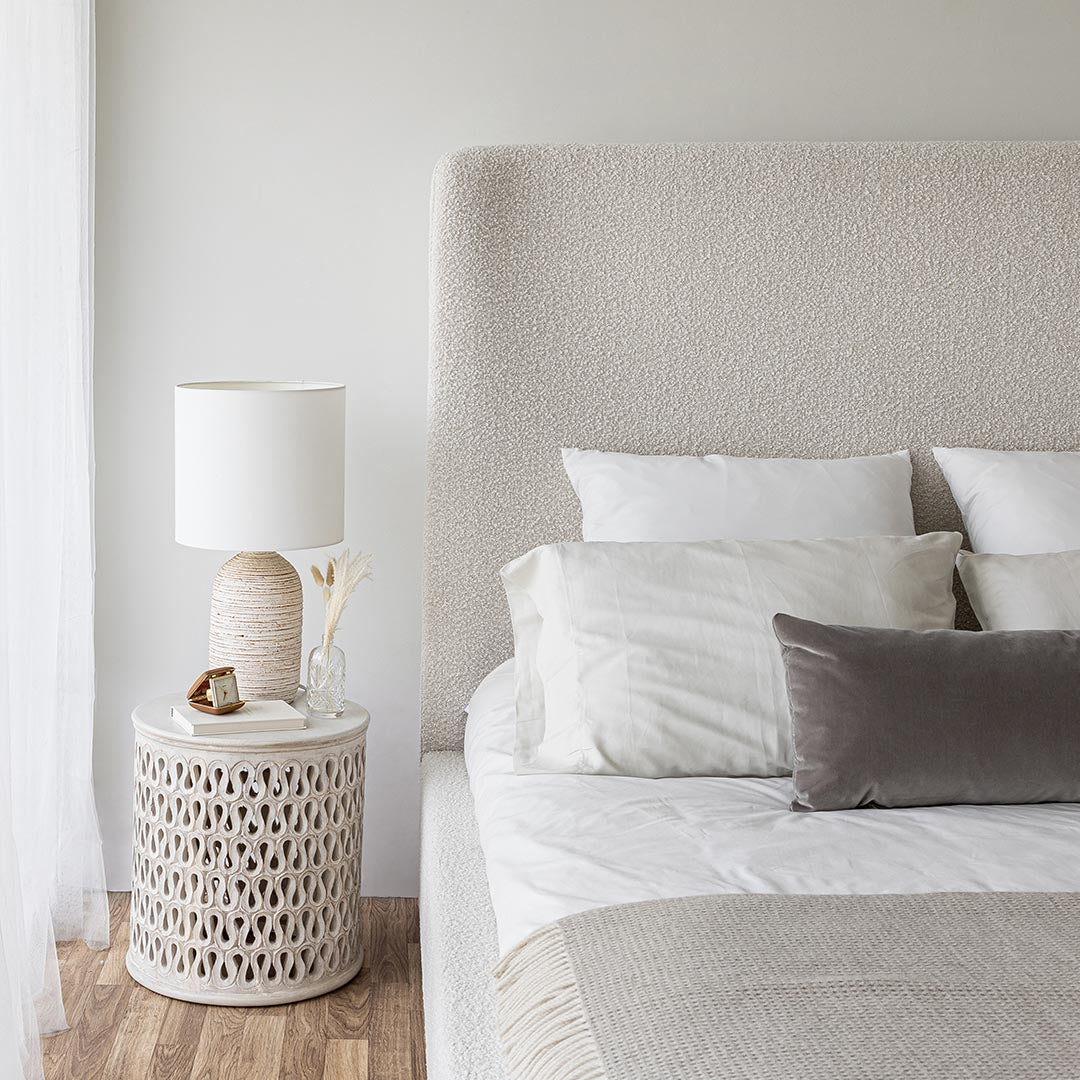 Faye King Upholstered Bed - Boucle Off White