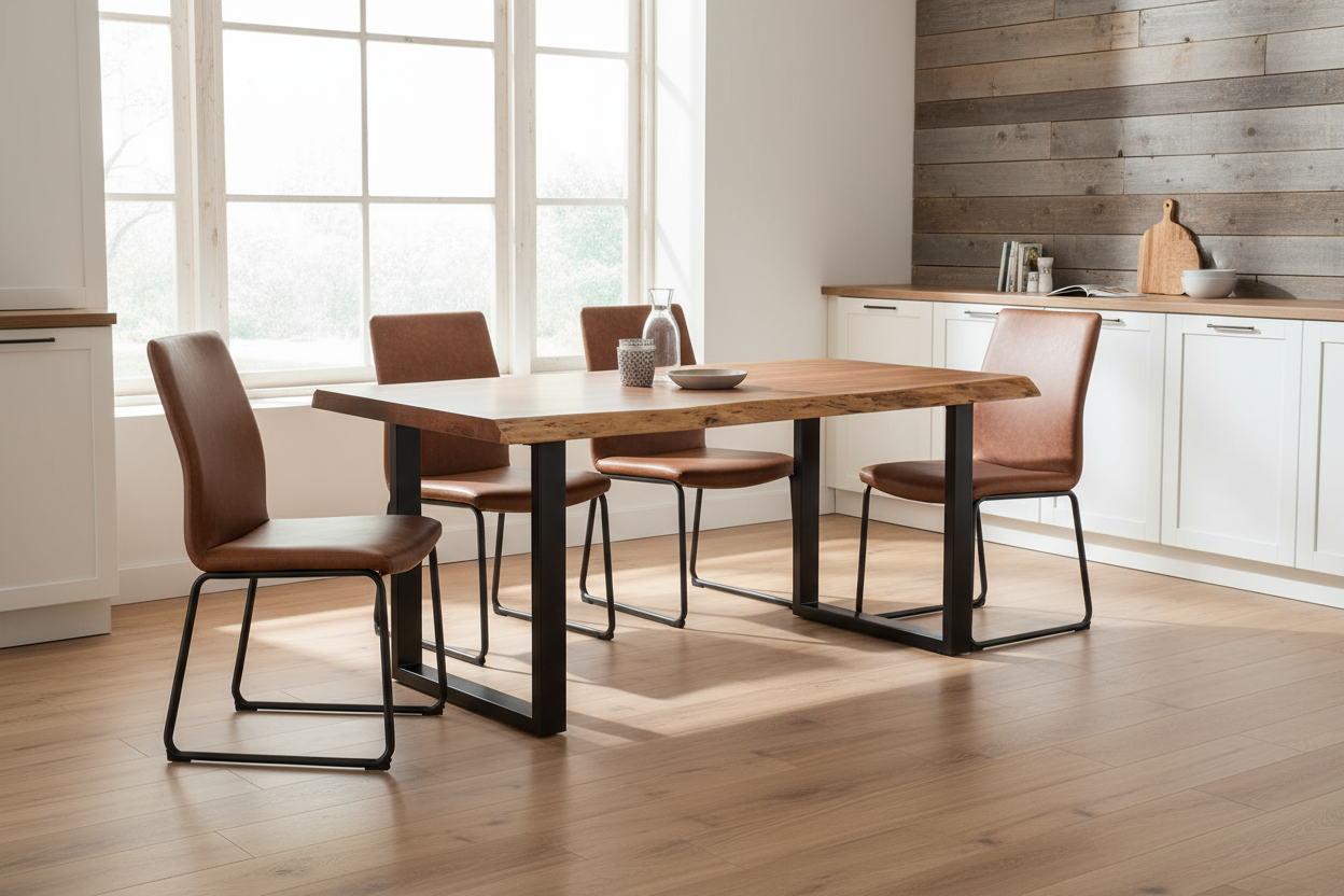 Calcutta Live Edge Dining Tables - U Bases - 2 Sizes - 2 Stains - 35mm Tops