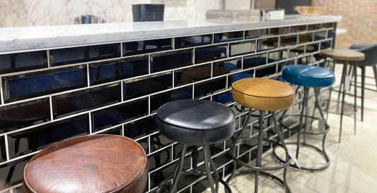 Bowie Bar Stool - Distressed Black Leather - Homestead Furniture - All Rights Reserved