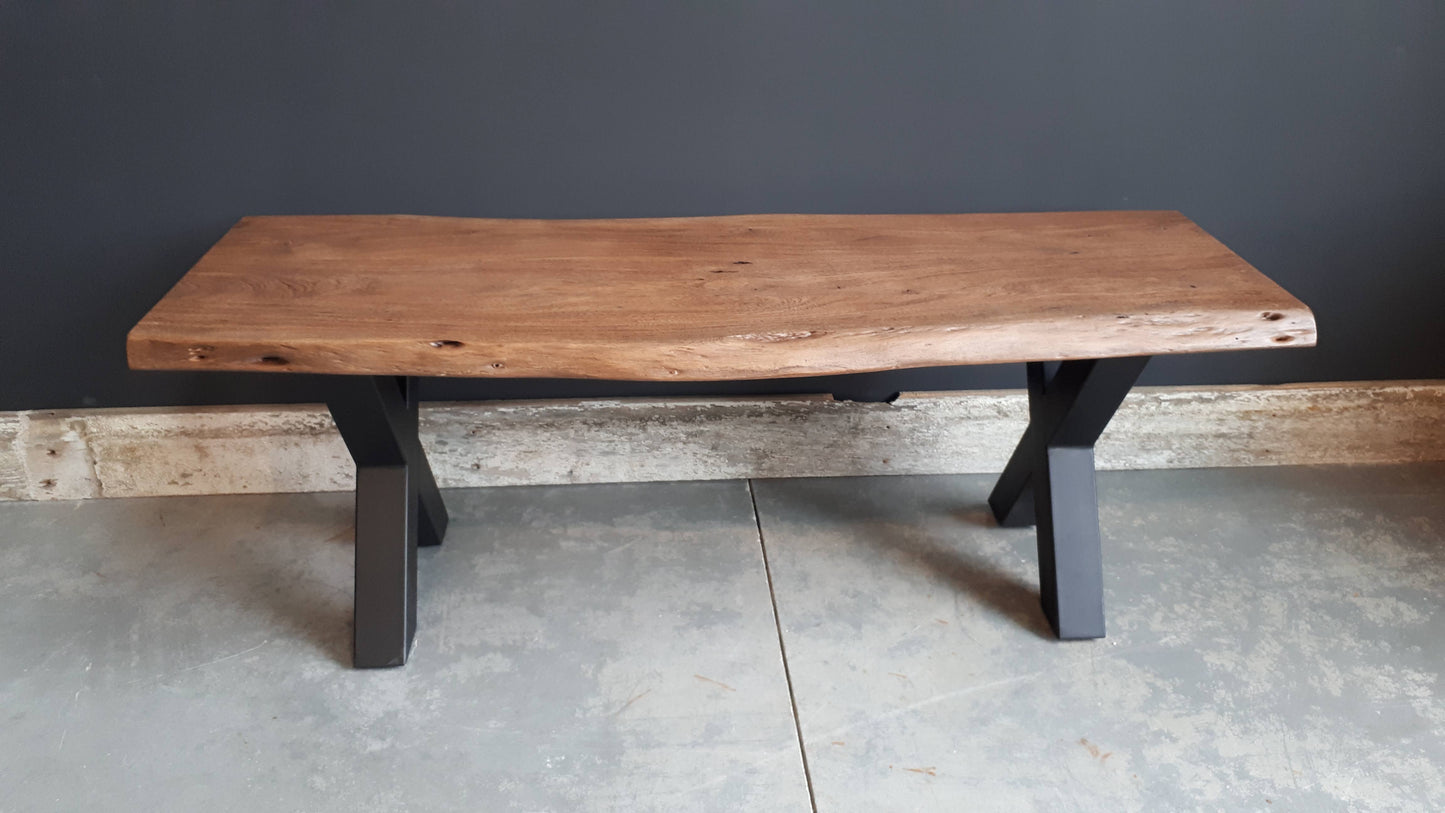 Calcutta Live Edge Benches - Sandblasted Walnut - Gunmetal Grey X Bases - 35mm Thick Tops