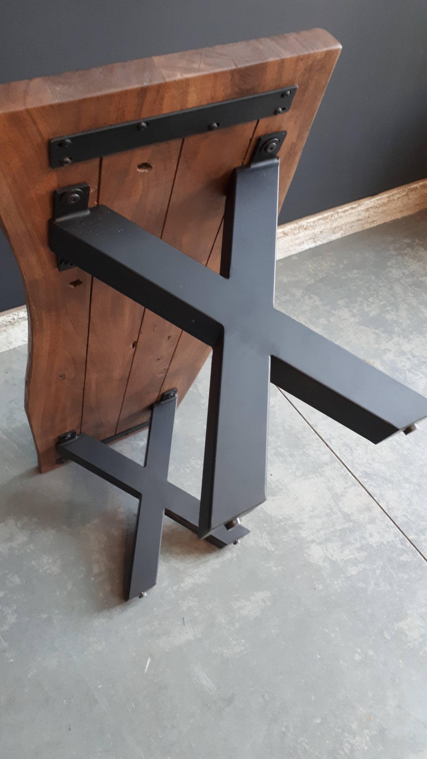 Calcutta Live Edge Benches - Sandblasted Walnut - Gunmetal Grey X Bases - 35mm Thick Tops - Homestead Furniture - All Rights Reserved