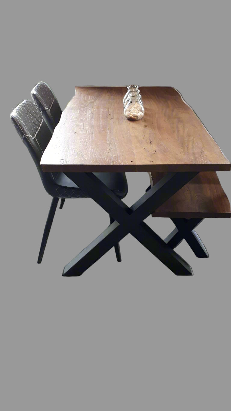 Calcutta Live Edge Dining Tables - X Bases - 2 Sizes - 2 Stains - 35mm Tops