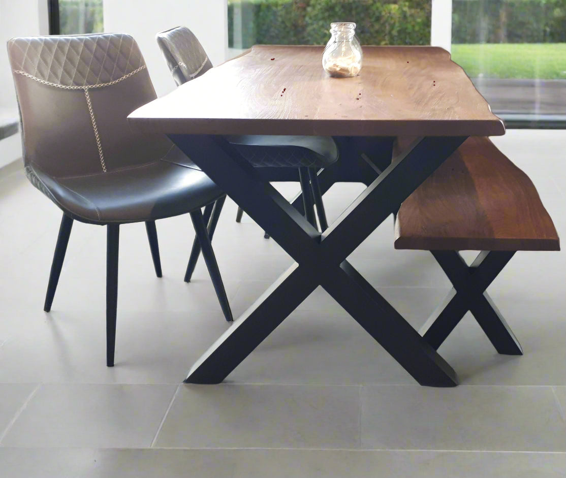 Calcutta Live Edge Dining Tables - X Bases - 2 Sizes - 2 Stains - 35mm Tops