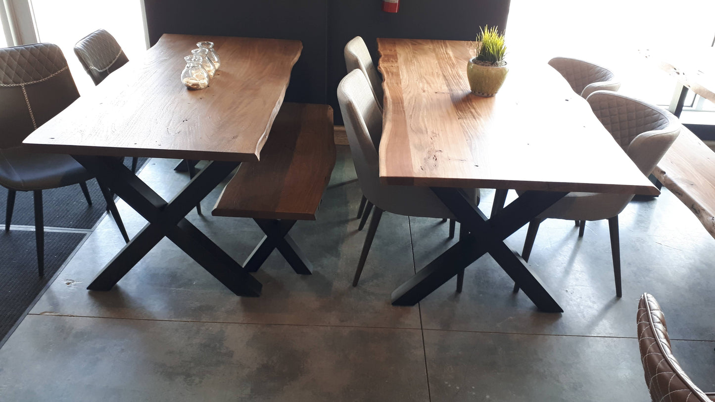 Calcutta Live Edge Dining Tables - X Bases - 2 Sizes - 2 Stains - 35mm Tops
