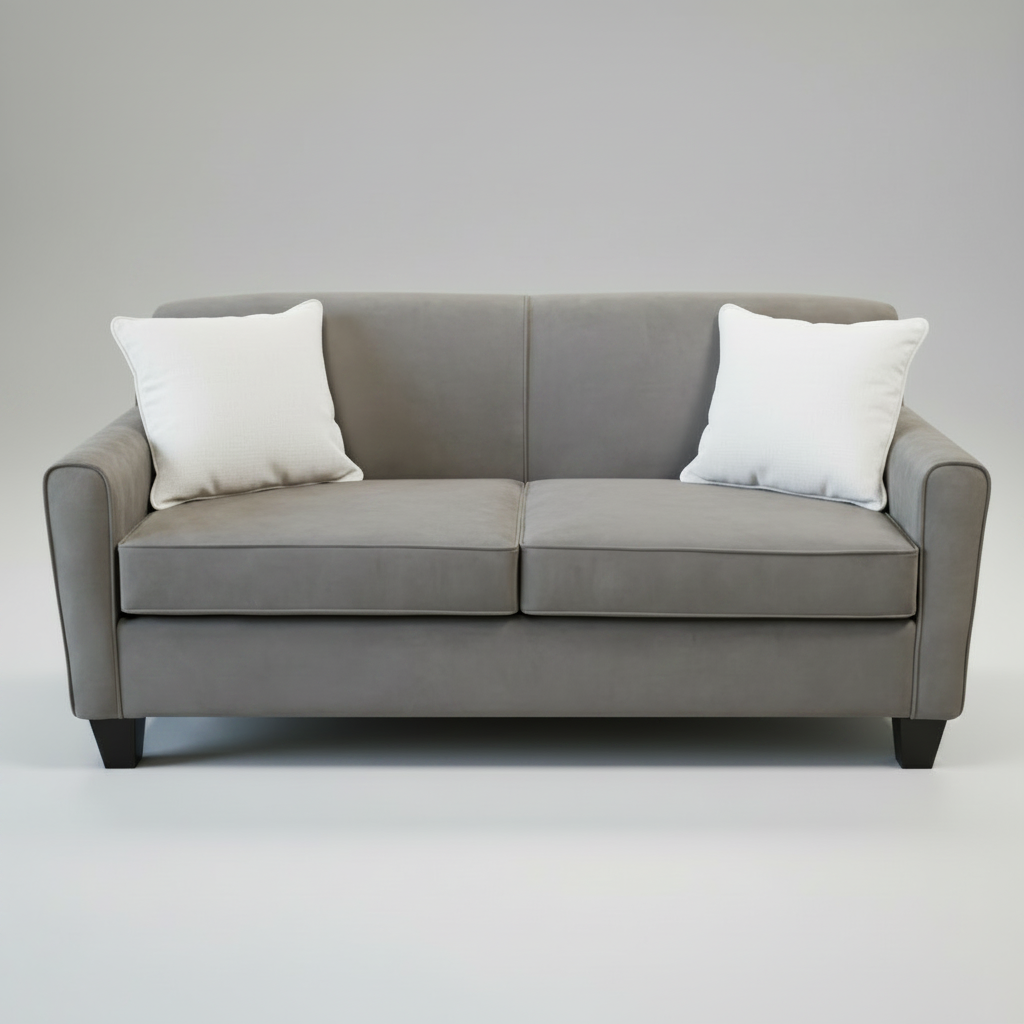 Gray Boxer sofabed with white toss pillows 