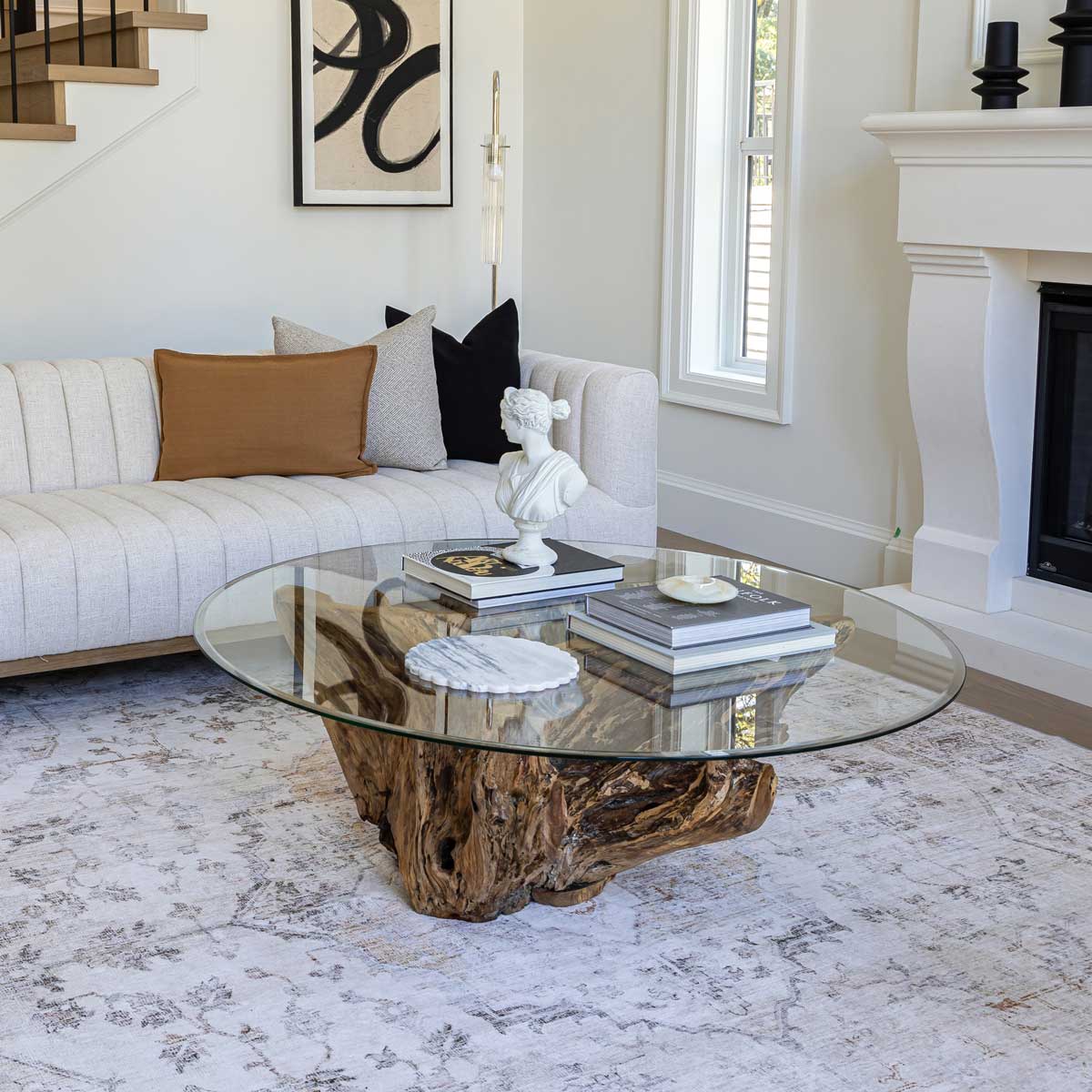 Natura Teak Root Coffee Table - with 8mm Thick Tempered Glass Top