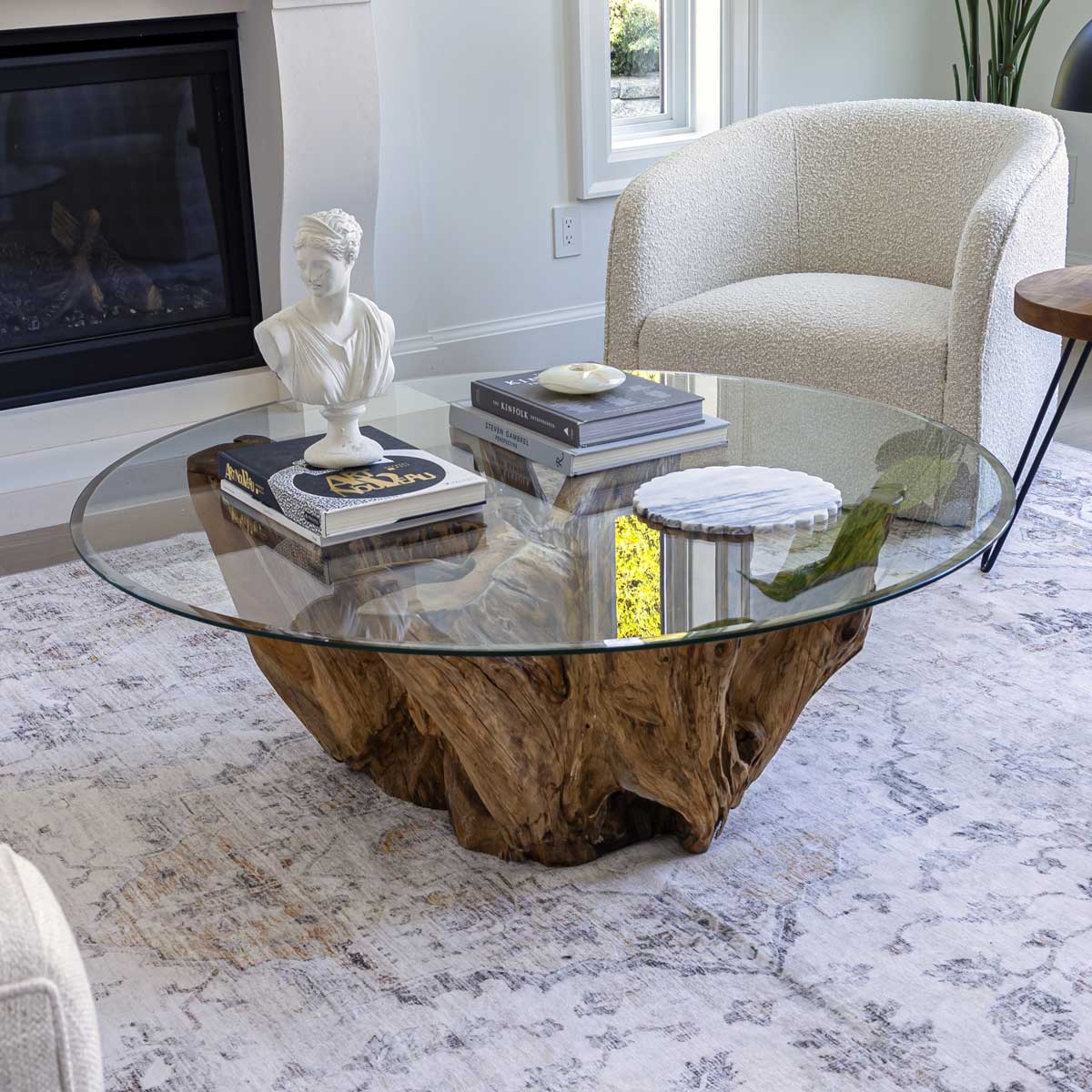 Natura Teak Root Coffee Table - with 8mm Thick Tempered Glass Top