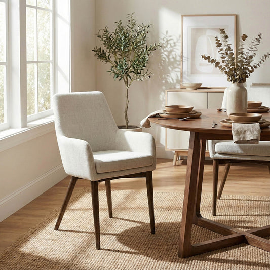Fritz Dining Chairs with Arms - Ivory - Dark Legs