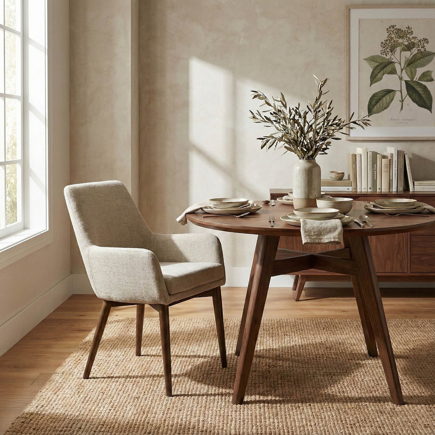 Fritz Dining Chairs with Arms - Taupe - Dark Legs
