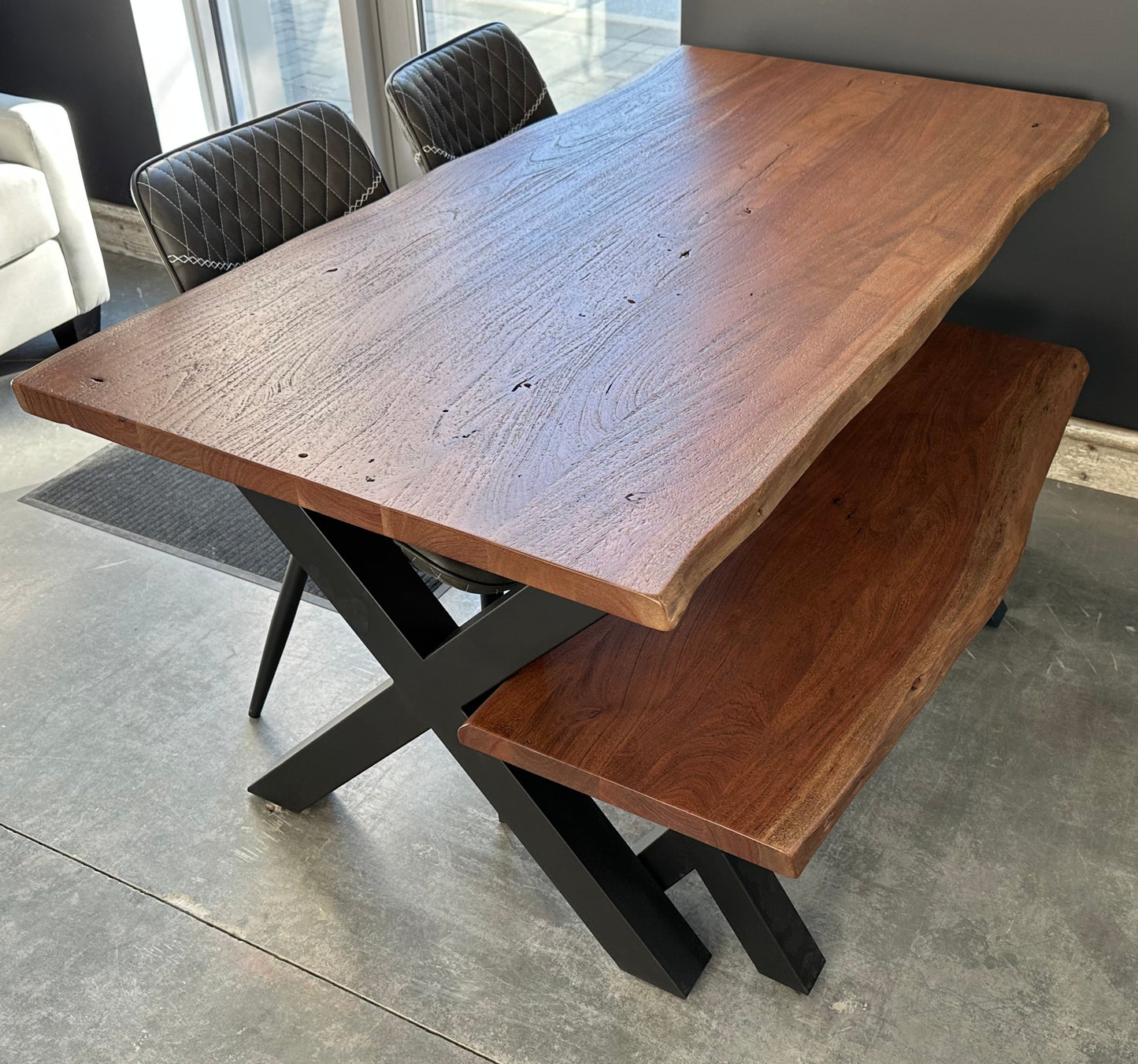 Calcutta Live Edge Dining Tables - X Bases - 2 Sizes - 2 Stains - 35mm Tops