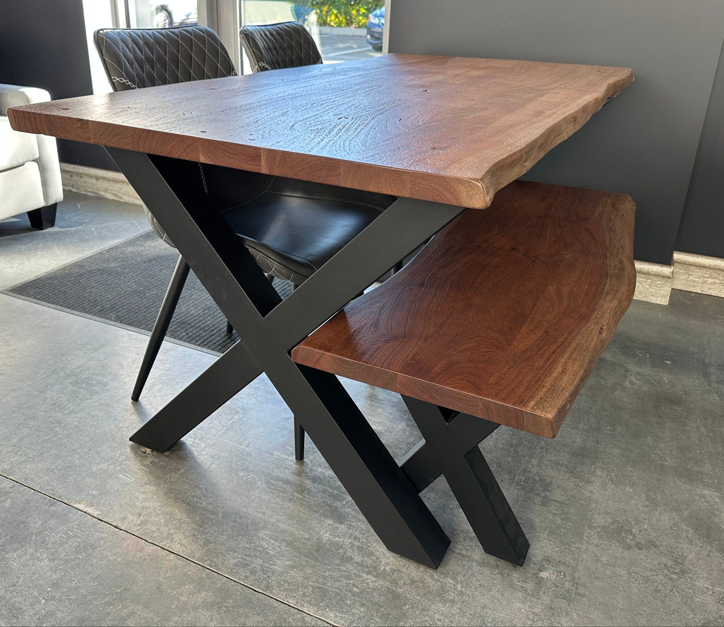 Calcutta Live Edge Dining Tables - X Bases - 2 Sizes - 2 Stains - 35mm Tops