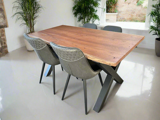 Calcutta Live Edge Dining Tables - X Bases - 2 Sizes - 2 Stains - 35mm Tops