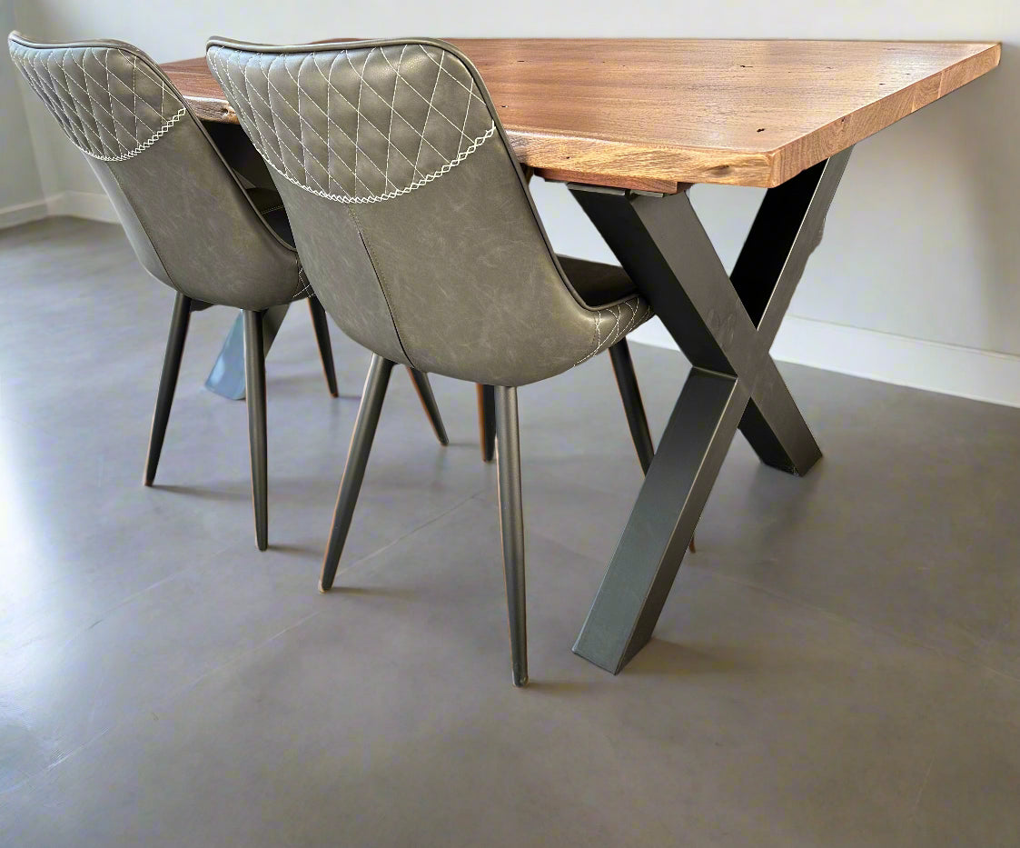 Calcutta Live Edge Dining Tables - X Bases - 2 Sizes - 2 Stains - 35mm Tops