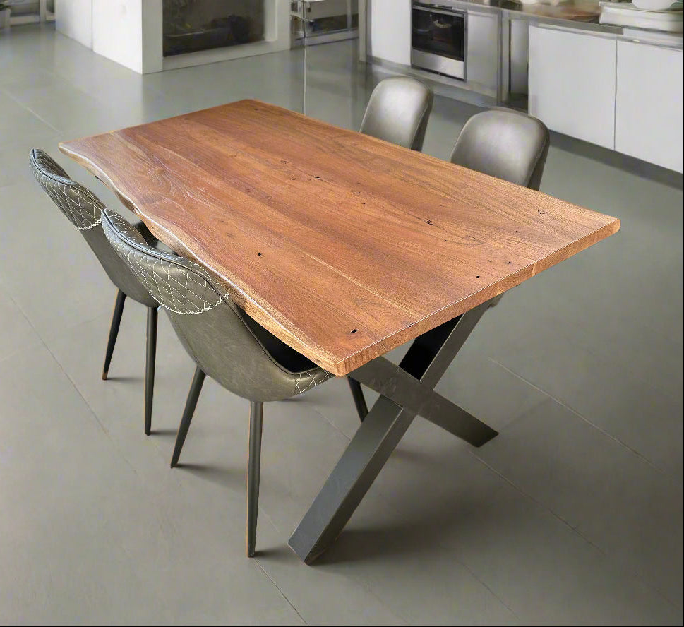 Calcutta Live Edge Dining Tables - X Bases - 2 Sizes - 2 Stains - 35mm Tops