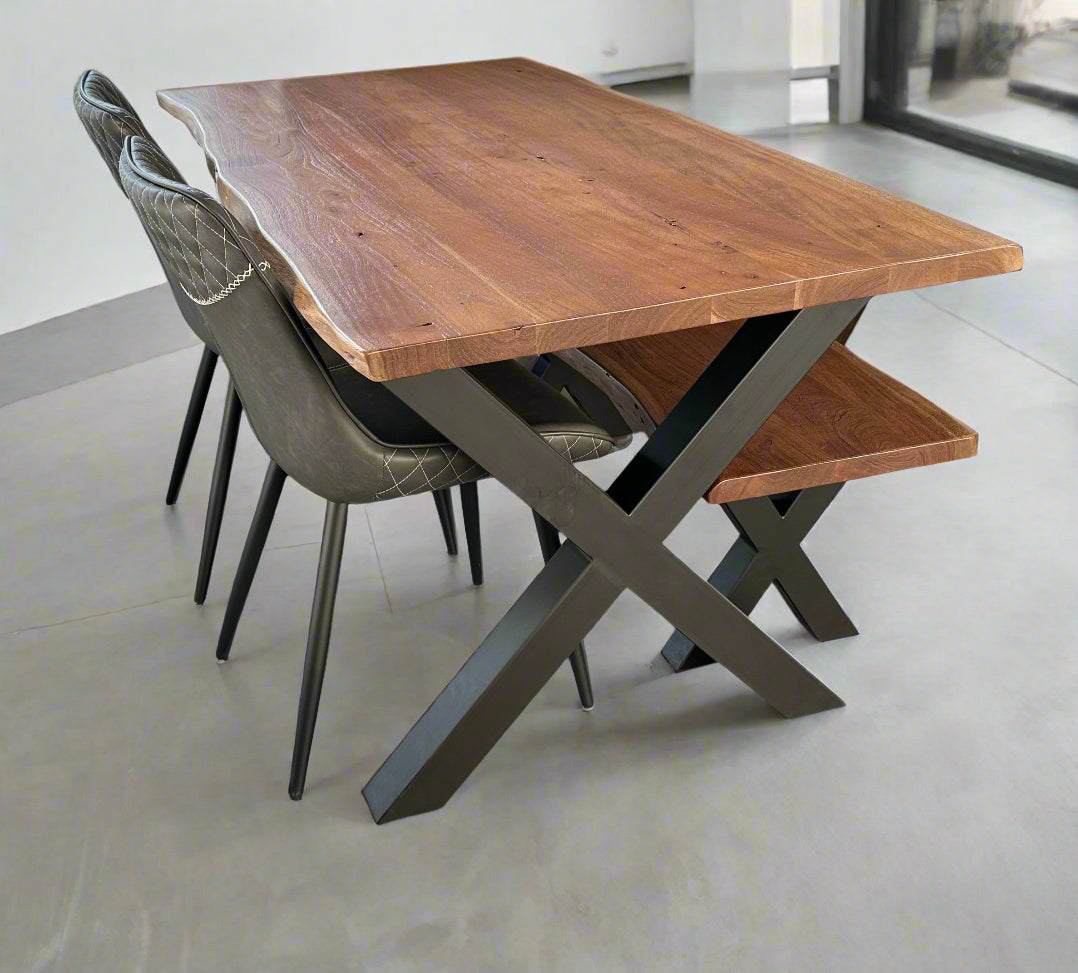 Calcutta Live Edge Dining Tables - X Bases - 2 Sizes - 2 Stains - 35mm Tops
