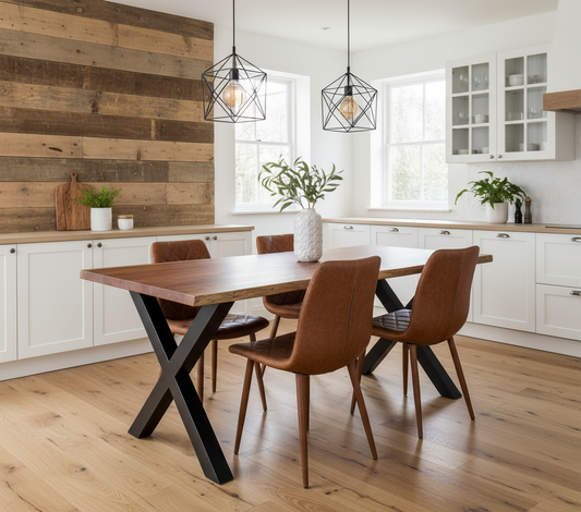 Calcutta Live Edge Dining Tables - X Bases - 2 Sizes - 2 Stains - 35mm Tops