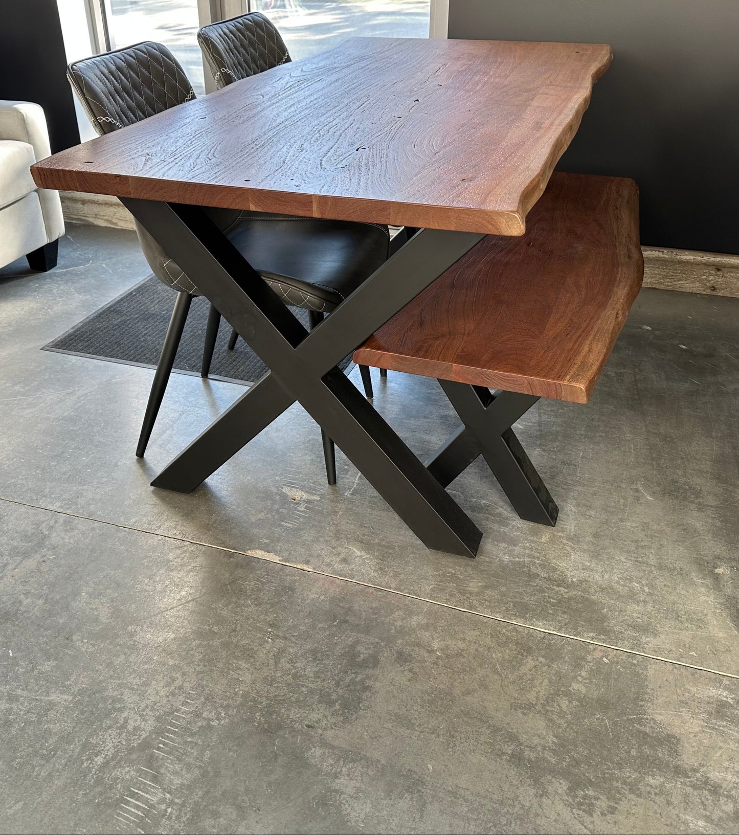 Calcutta Live Edge Dining Tables - X Bases - 2 Sizes - 2 Stains - 35mm Tops