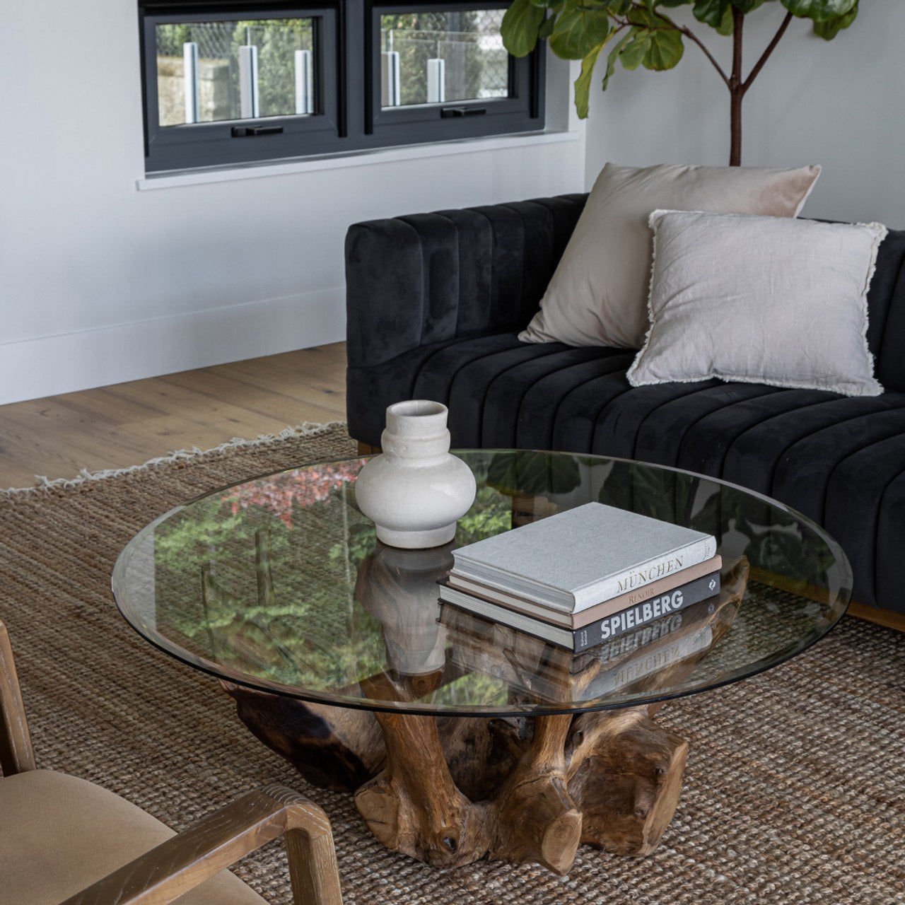 Natura Teak Root Coffee Table - with 8mm Thick Tempered Glass Top