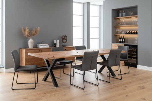 Calcutta Live Edge Dining Tables - Black X Bases - 5 Sizes - 55mm Tops