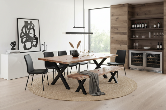 Calcutta Live Edge Dining Tables - Gunmetal Grey X Bases - 5 Sizes - 55mm Tops