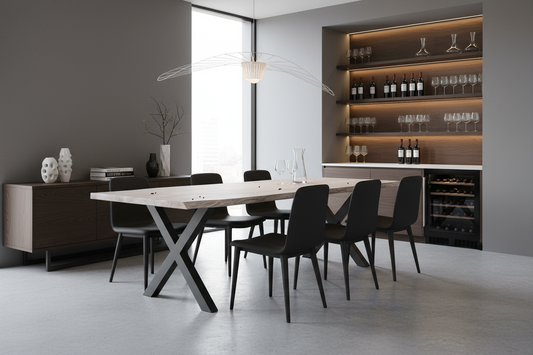 Calcutta Live Edge Dining Table 40"x84" - Whitewash - X Bases - 55mm Tops