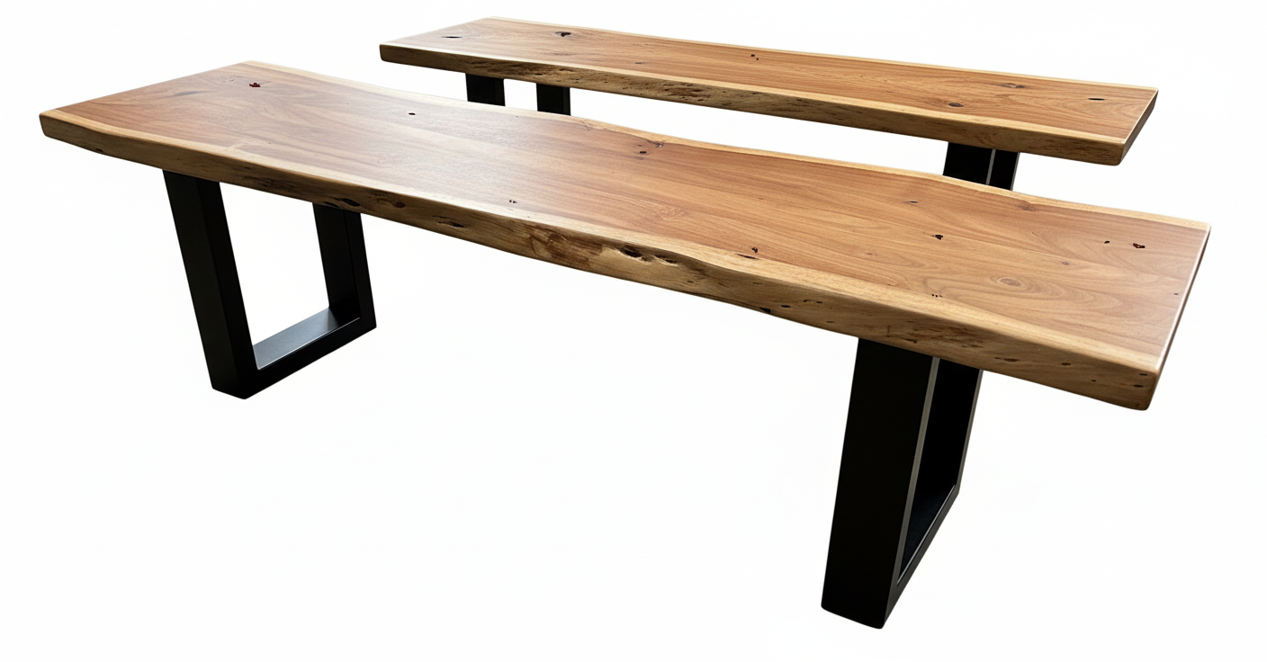 Calcutta Live Edge Benches - Natural Finish - U Base - 35mm Thick Tops