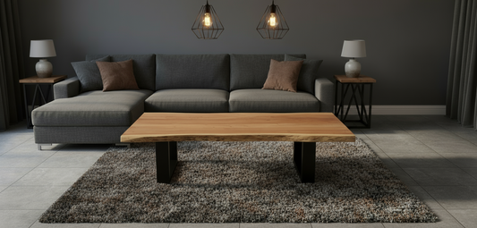 Calcutta Live Edge Coffee Tables - U-Bases - Natural or Sandblasted Walnut Finish