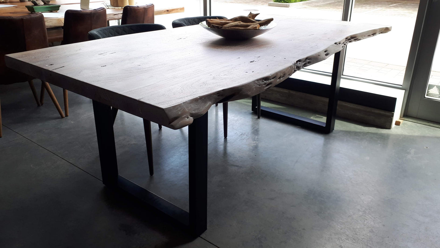 Calcutta Live Edge Dining Table - Whitewash - U Bases - 55mm Tops