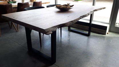 Calcutta Live Edge Dining Table - Whitewash - U Bases - 55mm Tops