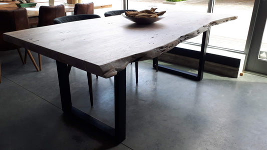 Calcutta Live Edge Dining Table - Whitewash - U Bases - 55mm Tops