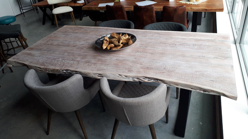 Calcutta Live Edge Dining Table - Whitewash - U Bases - 55mm Tops